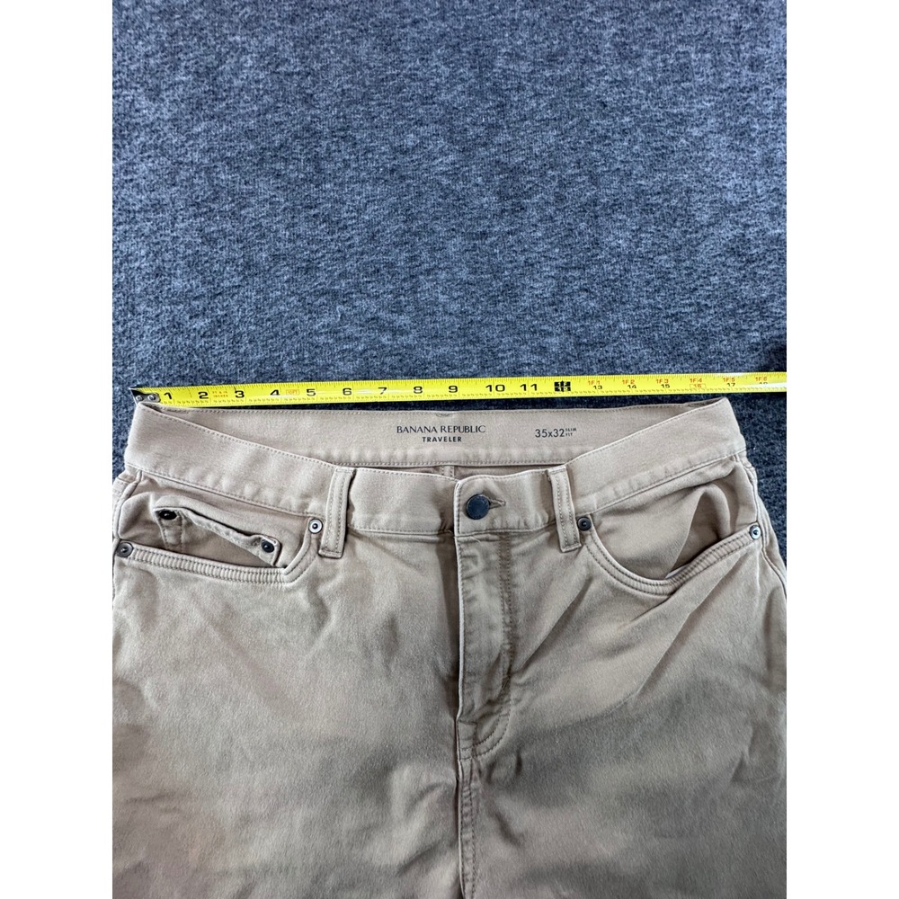 Banana Republic Traveler Slim Fit Khaki Tan Pants Mens 35x32 Cotton Blend - Picture 3 of 7